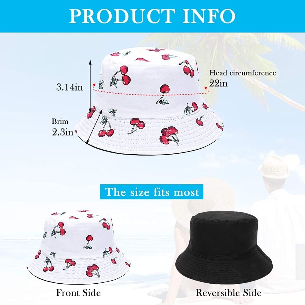 PALAY Bucket Hat for Women Cotton with Cherry Print Reversible Summer Sun Fisherman Outdoor Cap Beach Hat for Girls Teens PALAY Bucket Hat for Women Cotton with Cherry Print Reversible Summer Sun Fisherman Outdoor Cap Beach Hat for Girls Teens